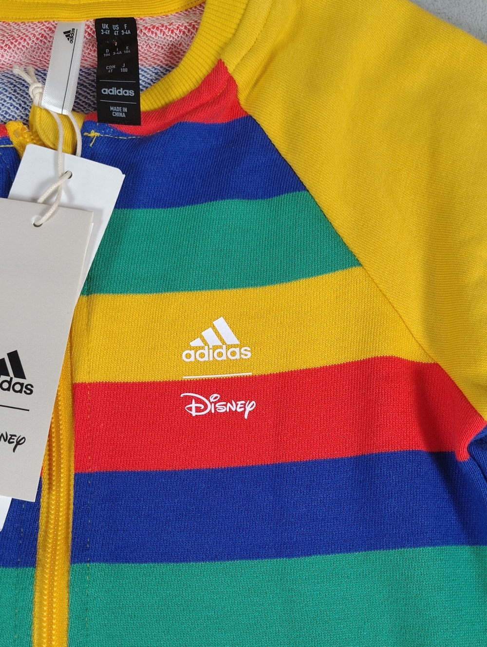 adidas x Disney Multicolor Striped Mickey Mouse Zip Up Jumpsuit Size 4T New - Picture 3 of 13
